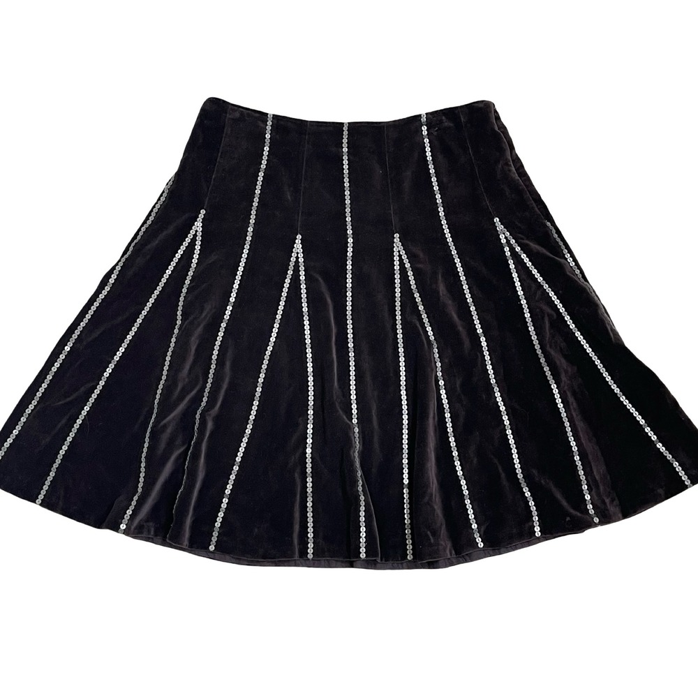 Soft Surroundings Skirt Women L Brown Velvet Sequin Embellished Midi Flare Y2K